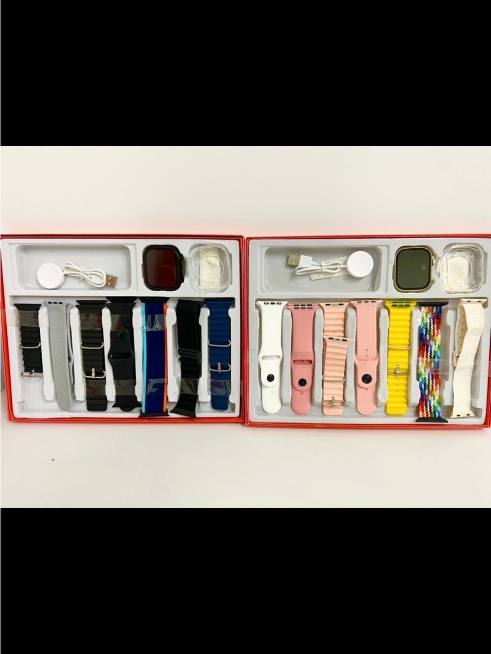 Pink & Black Smartwatch Bands and Charger Set His and Hers 7 Changeable Bands